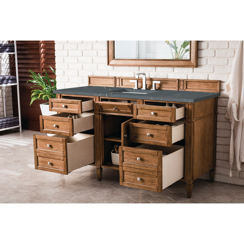 Brittany 60'' W Single Vanity, Saddle Brown, Charcoal Soapstone, 8" Widespread