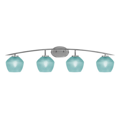 Barre d'éclairage de salle de bain 4 lumières avec verre texturé turquoise 6 po
