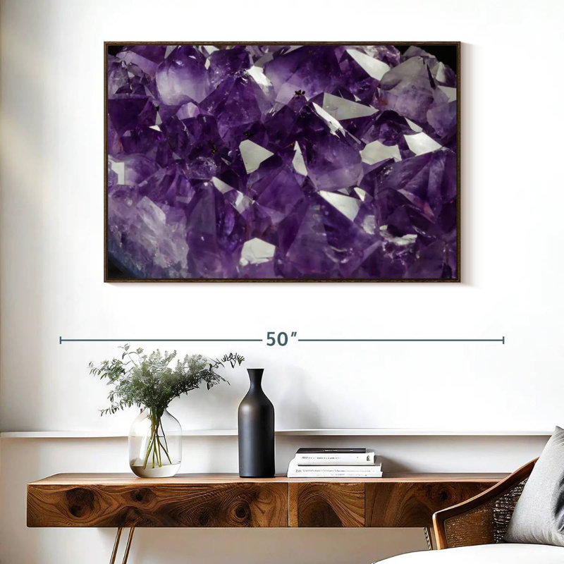 Cristal améthyste mauve, Cadre flottant noyer, 40 po x 27 po