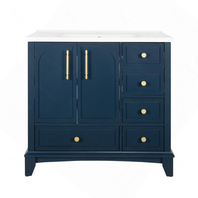 35.6" Bathroom Cabinet, Only Cabinet, Blue