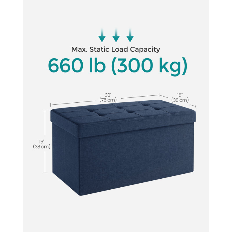 76x38x38cm 76cm Wide Rectangle Solid Colour Footstool Ottoman with Storage, Blue