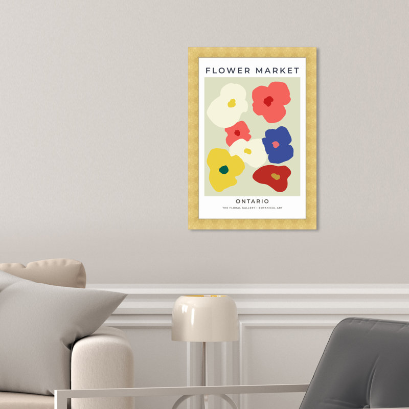 «Pink Modern Floral» par - Reproduction encadrée, H 17 po x l 12 po, Or