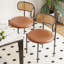 Modern Brown Dining Chairs, Faux Leather With Rattan Back For Home And Restaurant