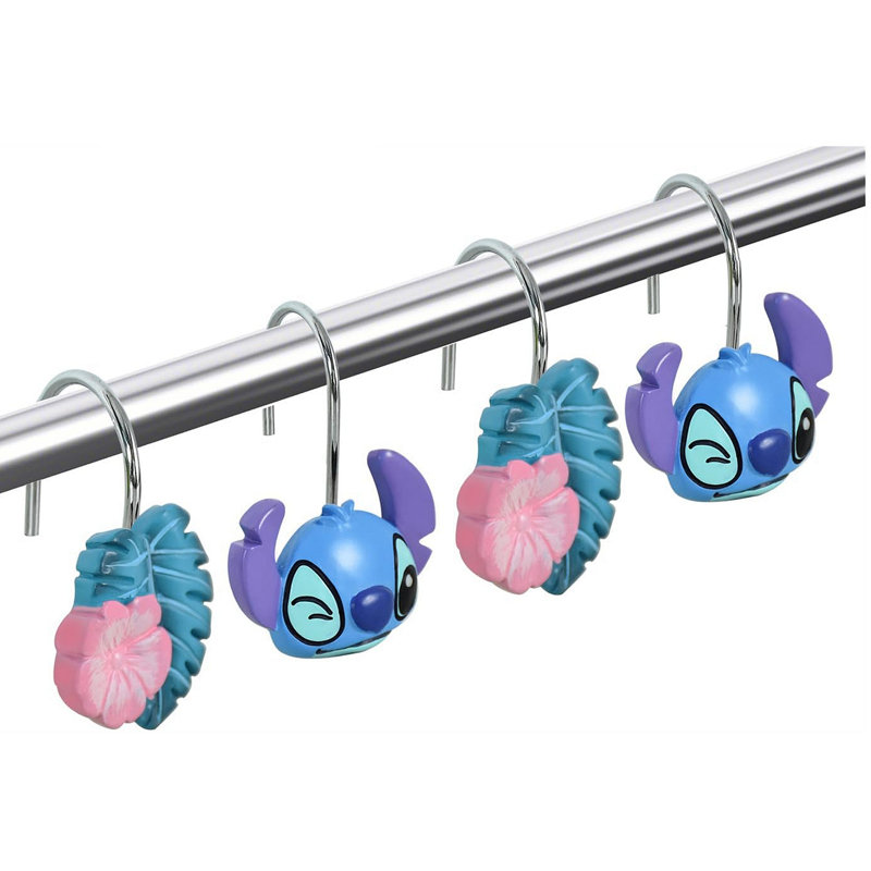 Paquet de 12 crochets de rideau de douche mignons - 2 motifs d'animaux, acier inoxydable et résine, diamètre intérieur de 1,2 pouce, décor imperméable pour la salle de bain et la chambre des enfants