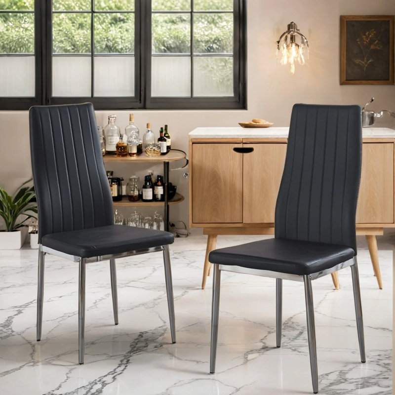 Modern Dining Chairs Set Of 4, Metal Legs, Silver, Black