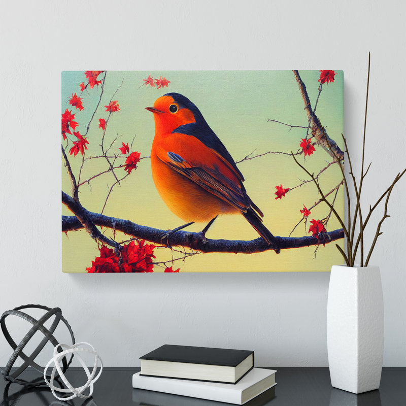 Thrilling Robin Bird - Wrapped Canvas Print, 35cm H x 50cm W x 3cm D