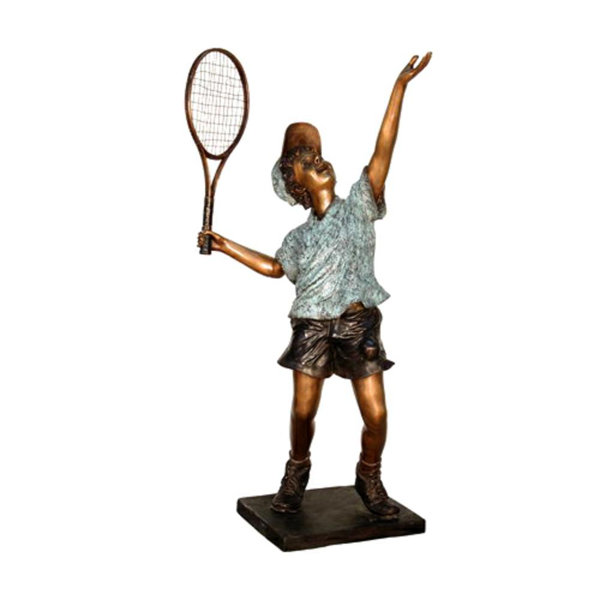 Metropolitan Galleries Bronze Boy Playing Tennis Statue | Perigold