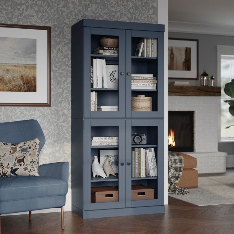 Bibliothèque à 6 tablettes 100% bois massif Veera Palace Imports, Bleu antique