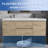 60-Inch Wall-Mounted Floating Bath Vanity In Natural Oak With Double White Solid Surface Sink Top-1125605355