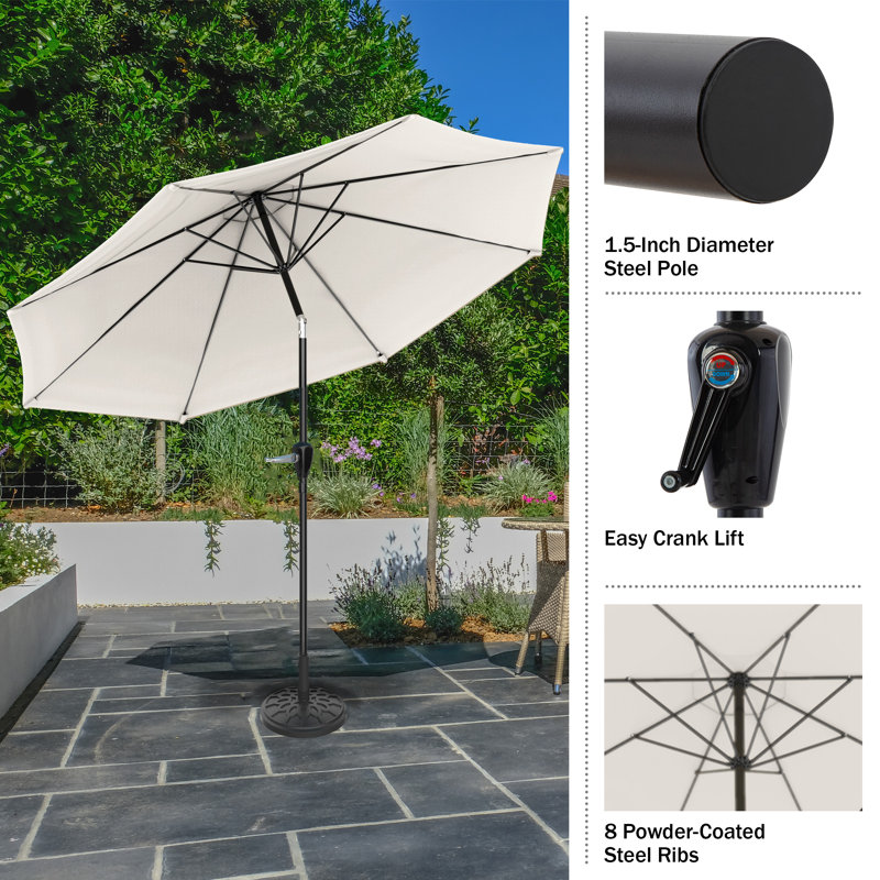 Kelton 10' W Crank Lift Auto-Tilt Patio Umbrella , Tan