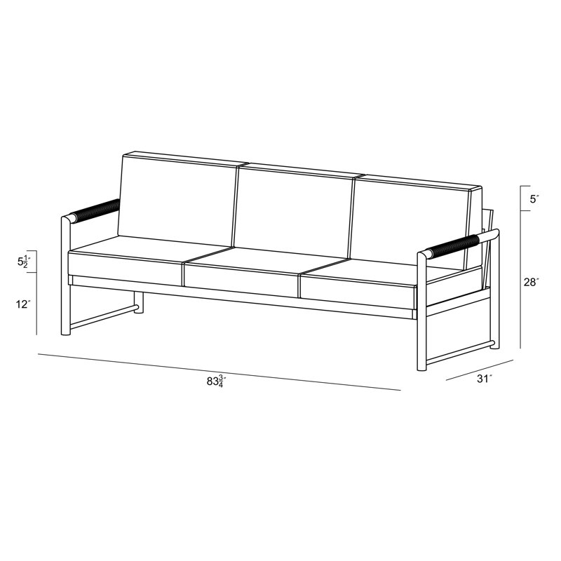 Alto Outdoor 3 - Seat Patio Sofa, Spectrum Peacock Sunbrella® Plainweave, Black