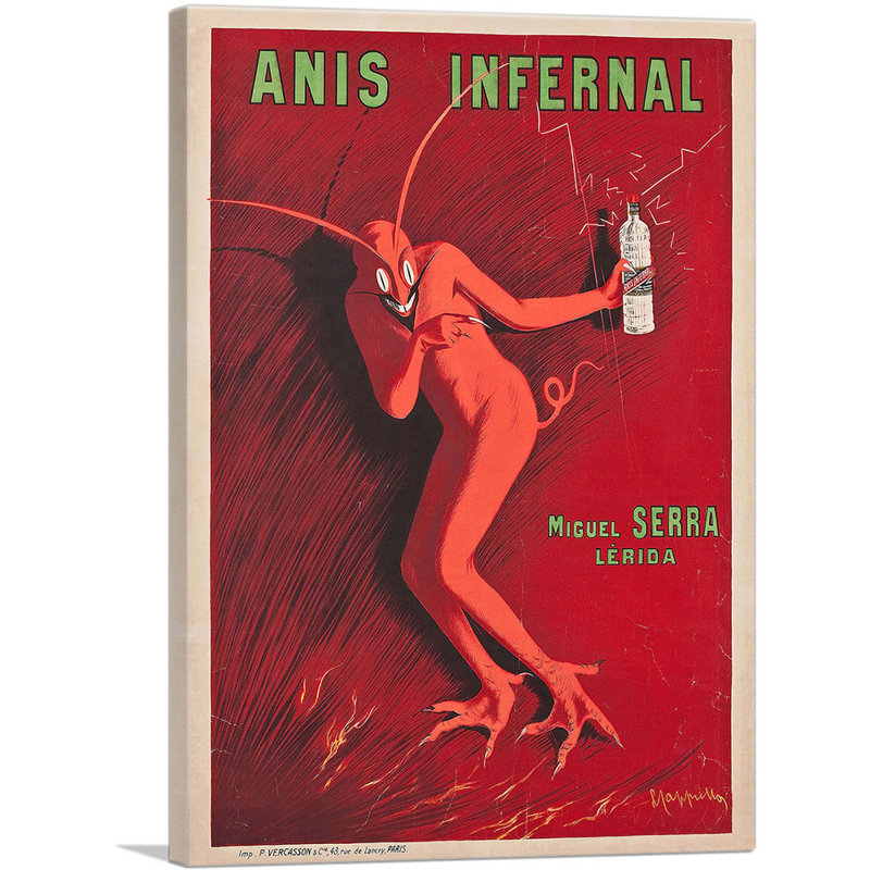 «Anis Infernal 1905» par Leonetto Cappiello - reproduction d'art sur toile tendue, H 26 po x l 18 po x P 0,75 po