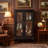 Lighted Curio Display Cabinet with Tempered Glass Doors, Mirrored Back Panel, and Adjustable Shelves, Includes Bulb, for Home or Office in Black