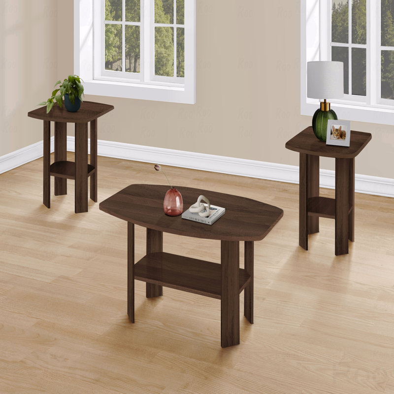 Ensemble de table, ensemble 3 pièces, café, bout, côté, accent, stratifié, transitionnel, Brun