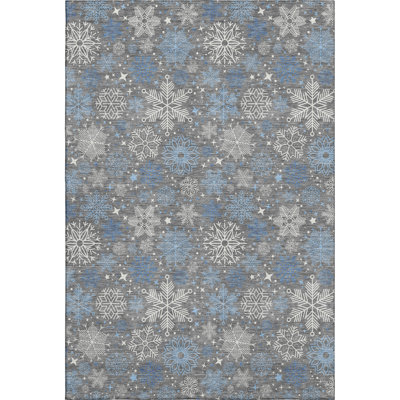 Premium Machine Washable Ingrassellino AMF1823 Stars and Snowflakes Holiday Rug