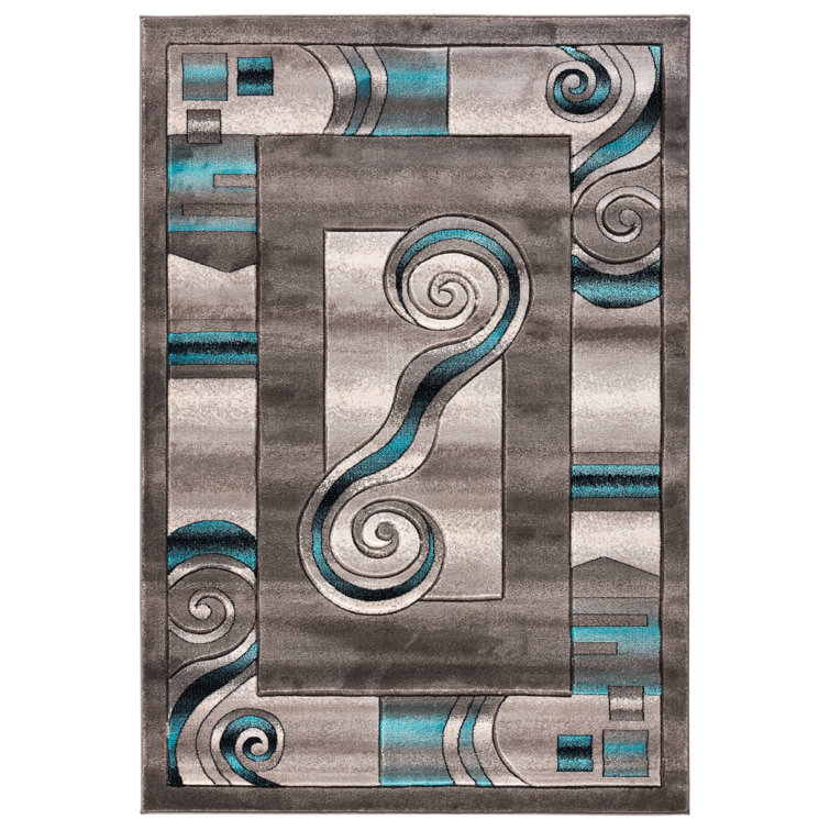 Tapis abstrait bleu / gris / brun Adonia