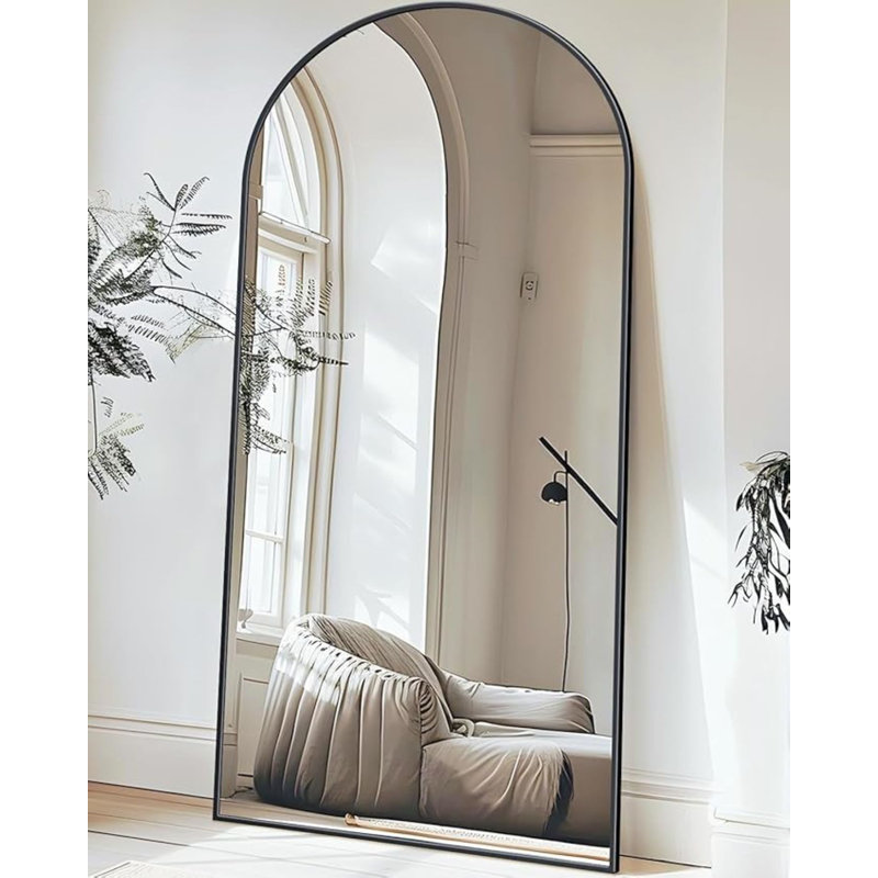 Full Length Mirror, Arched Floor Mirror, Glassless Full Length with Stand, Floor Mirror Freestanding, Wall Mounted for Living Room, Black