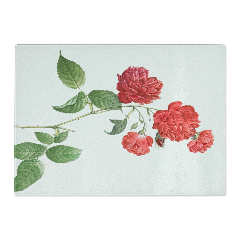 Tempered Glass Cabbage Rose by Pierre-Joseph Redoute Chopping Board, 39 cm W x 28.5 cm L