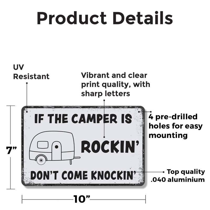 «If The Camper Is Rockin Don’t Come Knockin» (paquet de 2) en aluminium 7 po x 10 po