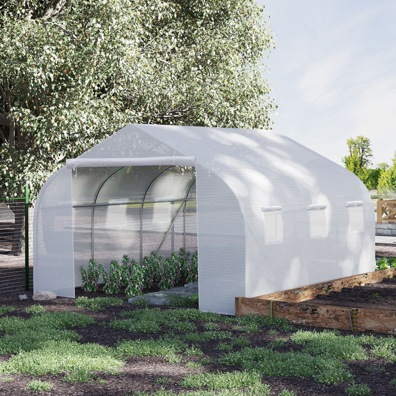 11.5' x 10' White Outdoor Walk-In Greenhouse with Steel Frame