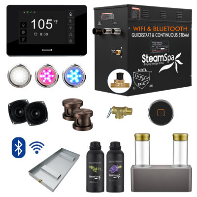 Ensemble de générateur de bain de vapeur à démarrage rapide Bluetooth et Bluetooth 12Kw avec pompe à arôme double en nickel brossé Black Series
