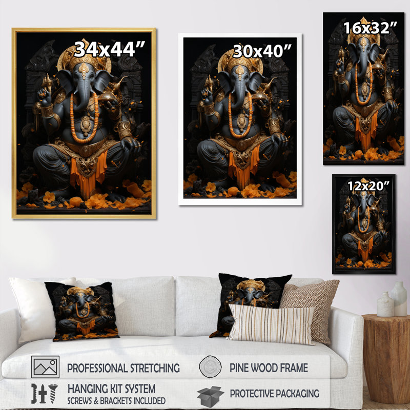 «Gladstein Hinduisim Divine Ganesha II», impression sur toile encadrée de l'hindouisme, 32" H x 16" W, Toile tendue