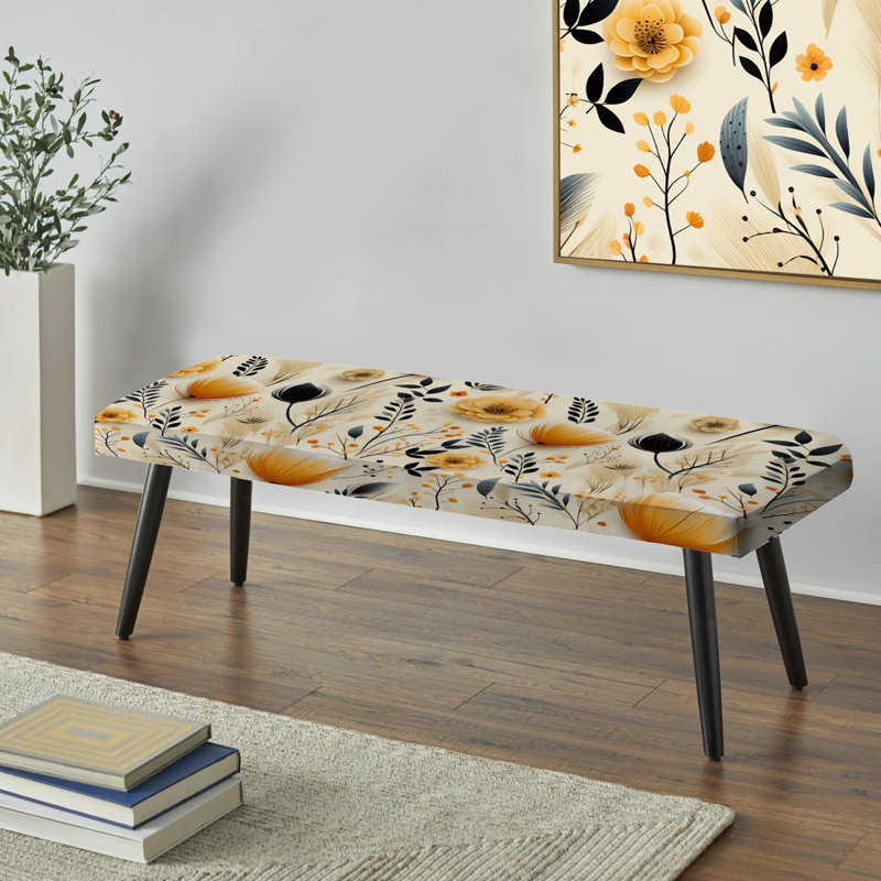 Banc rembourré éclectique noir, Beige And Orange Flower Accents