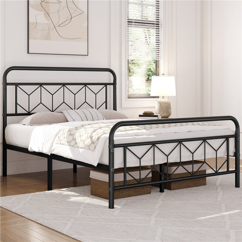 Modern Metal Bed Frame with Vintage Headboard, Double (4'6), Black