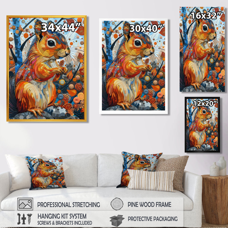 Écureuil Pop Art Dot Portrait I - écureuil, art mural animal, Toile tendue, H 40 po x l 30 po