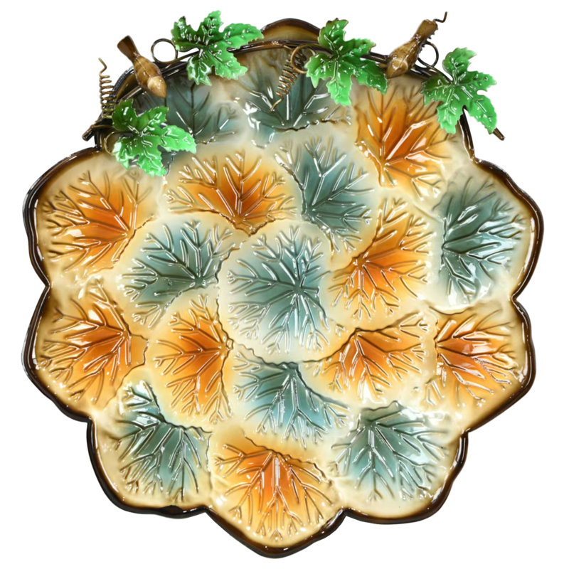 Colourful Painted Metal Bird Bath-Green/Yellow Flower