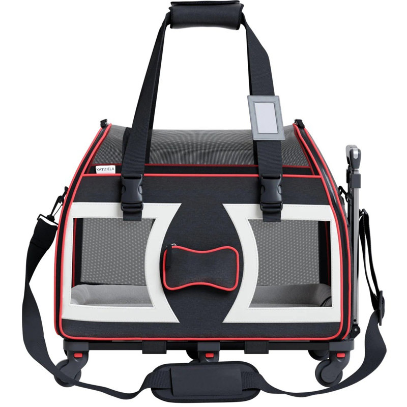 Katziela Cianan Pro Pet Carrier  Removable Wheels and Telescopic Handle, Black, 18" H x 13" W x 19" D
