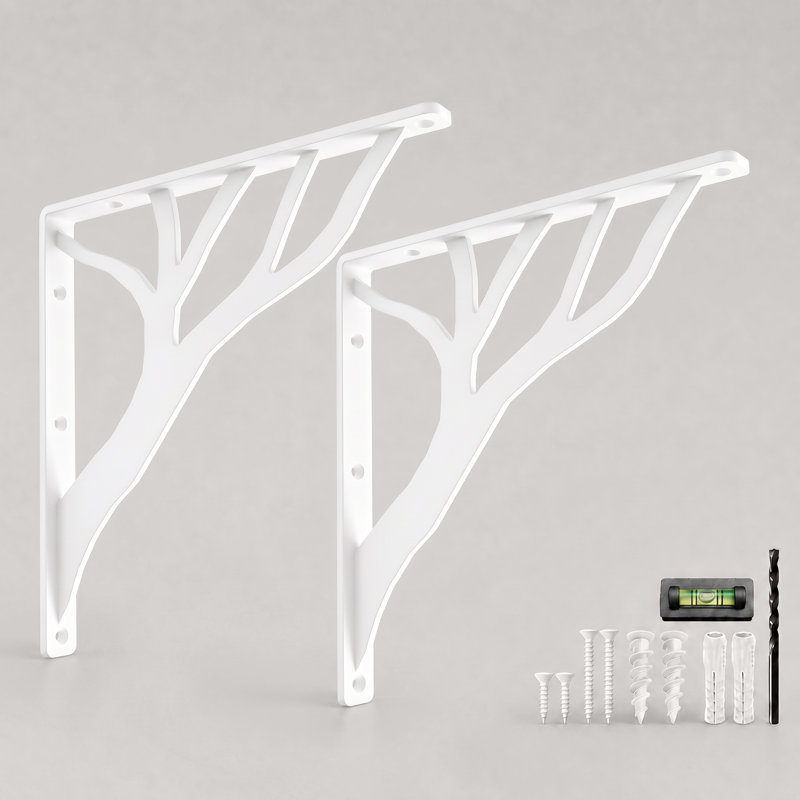 Rustic Tree Shelf L Brackets by Balin Designs (White) for 12 inch - 14 inch Shelves - Heavy-Duty Decorative Metal Mantel Bracket Supports - Easy Installation with Included Hardware - Set of 2
