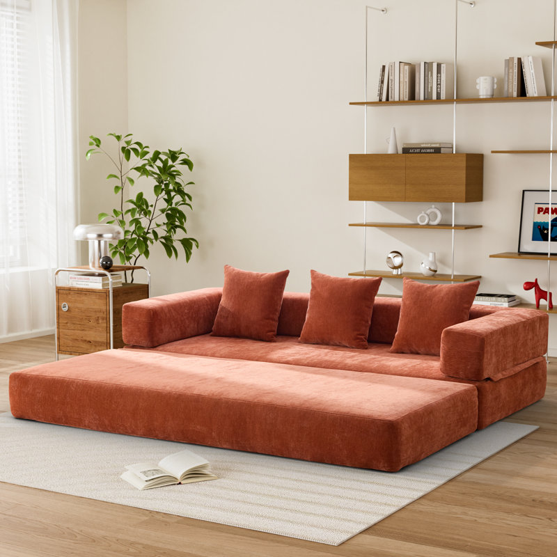 Canapé-lit pliant avec coussins Chenille, Orange