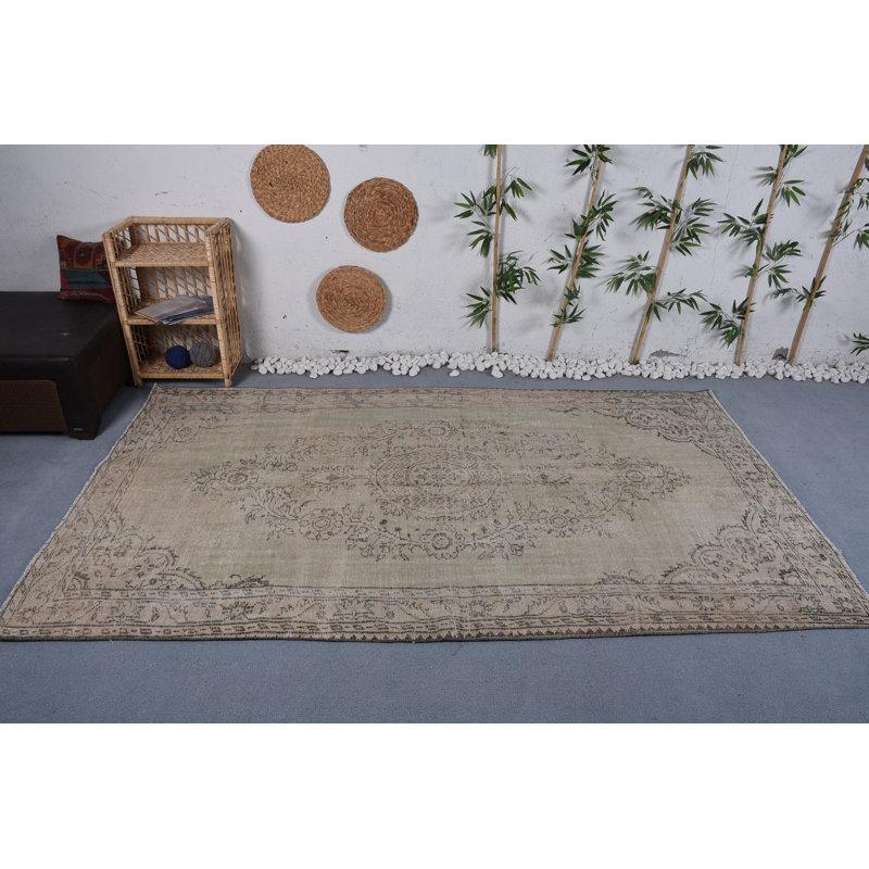 Tapis turc, tapis vert Oushak, tapis de décoration intérieure, grands tapis de 5,5 x 9,5 pi, tapis rétro, tapis géométriques
