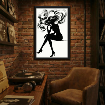 Silhouette abstraite femme avec des cheveux qui coule et un chapeau