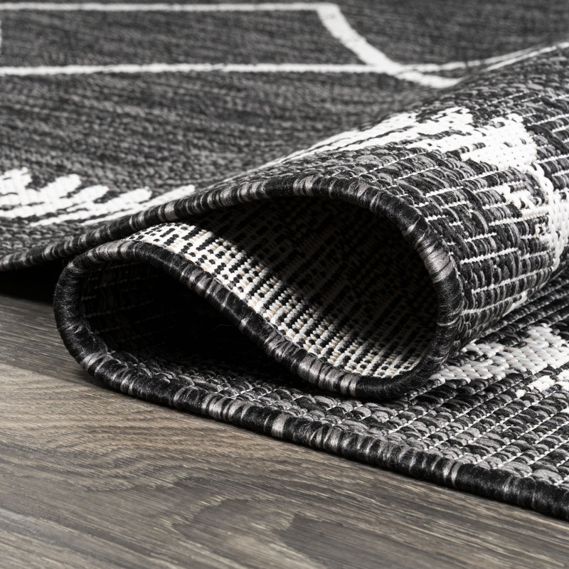 Muirhead Tribal Diamond Trellis Black/Ivory Indoor/Outdoor Rug, Rectangle 3'1" x 5'
