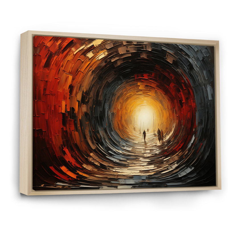 Tunnel abstrait en bois rouge II sur toile, Cadre naturel flottant, H 16 po x l 32 po x P 1 po