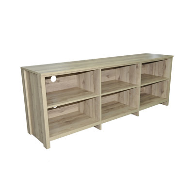 65 In. Wood Oak TV Stand With 6 Storage Shelves Fits TV's Up To 62 In.
