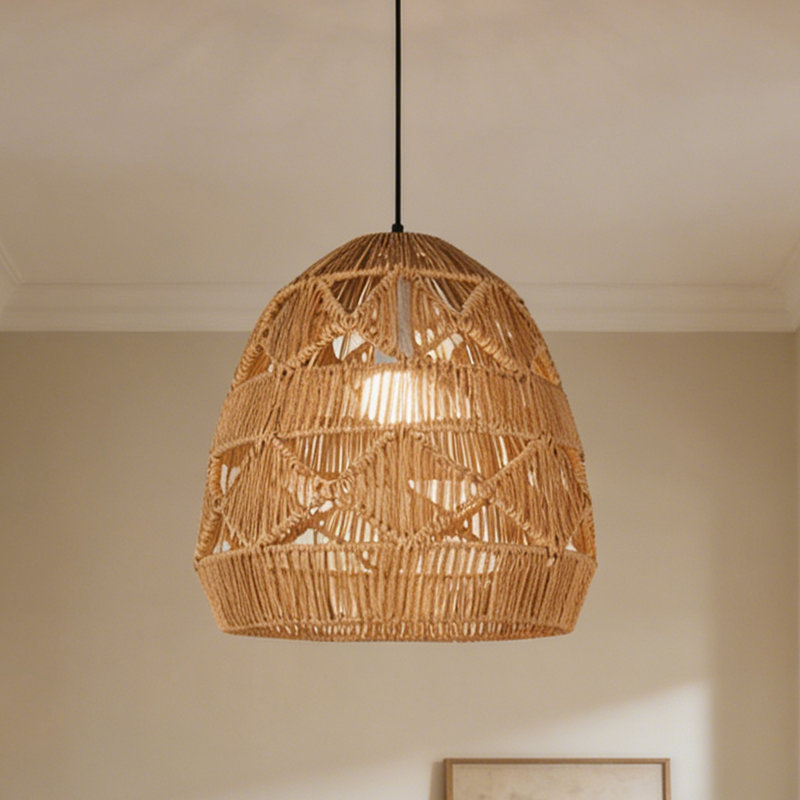 Lustre en rotin naturel tissé à la main à 1 lumière à intensité variable