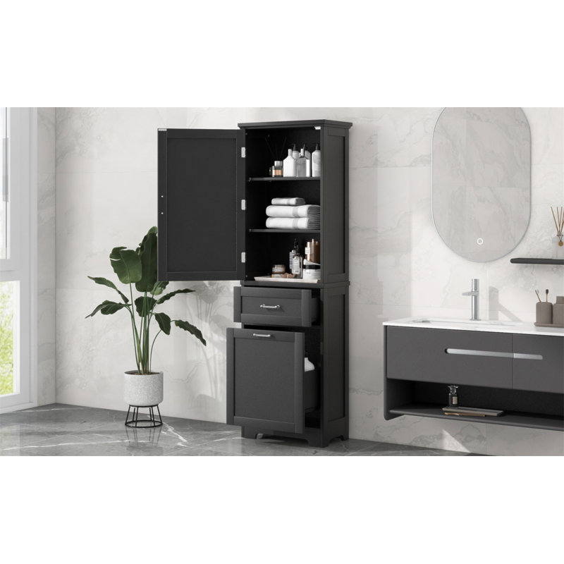 Tall Bathroom Storage Cabinet, Freestanding Storage Cabinet With Two Different Size Drawers And Adjustable Shelf, MDF Board With Painted Finish, Black