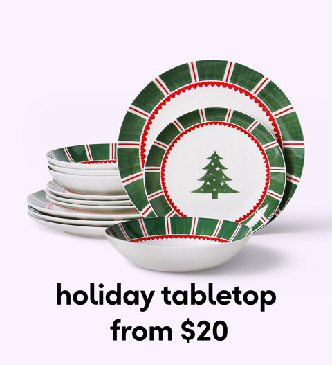 Green and white Christmas tree dinnerware set — holiday tabletop from $20