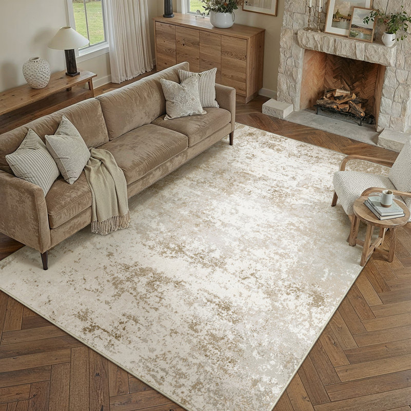 Tapis d'intérieur lavable Stella, style moderne, abstrait et vieilli, avec envers antidérapant, Rectangle 9 pi x 12 pi