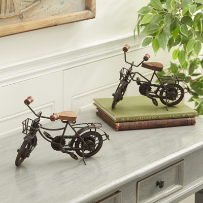 Ensemble de sculpture vélo en métal avec décorations en bois Jaenis