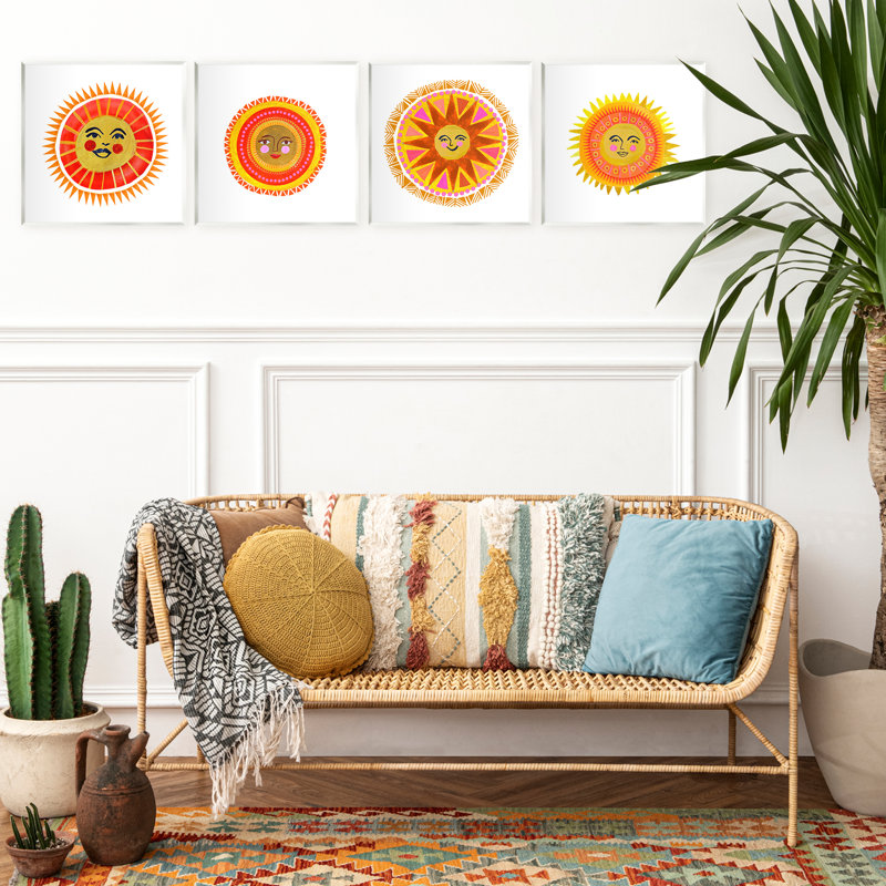 Ensemble de 4 plaques murales Warm Happy Suns, design par Katherine Herrell Studio