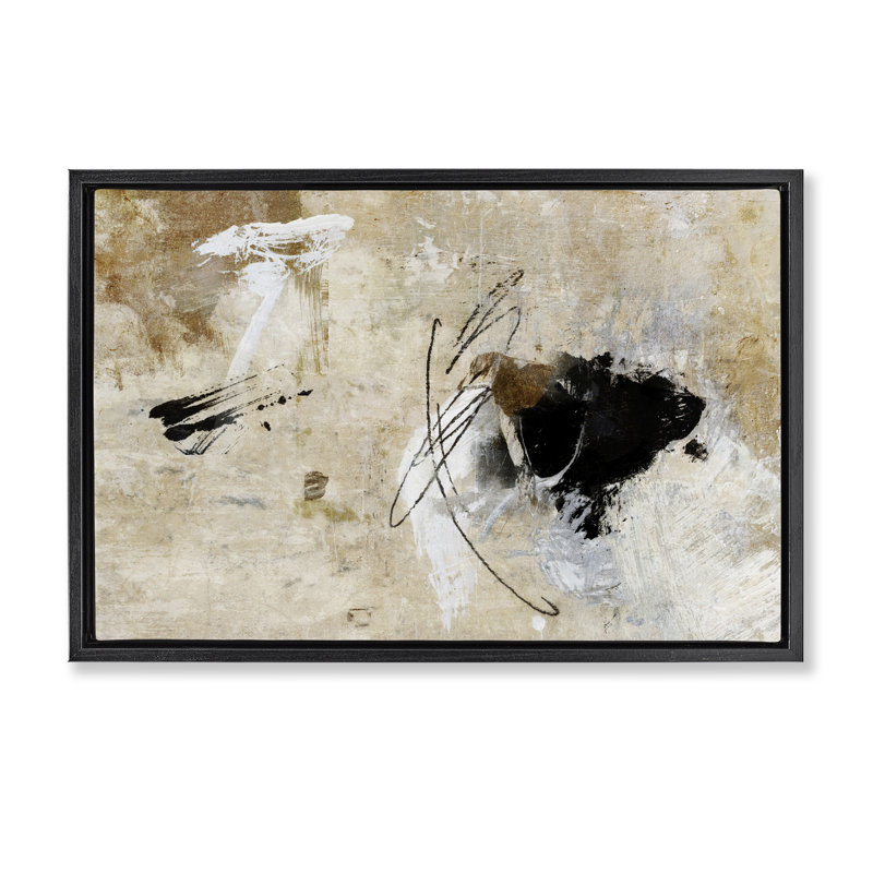 «Rustic Scribble Abstraction Canvas» par Suzanne Nicoll, Cadre flottant noir de jais, H 21 po x l 31 po x P 1,7 po
