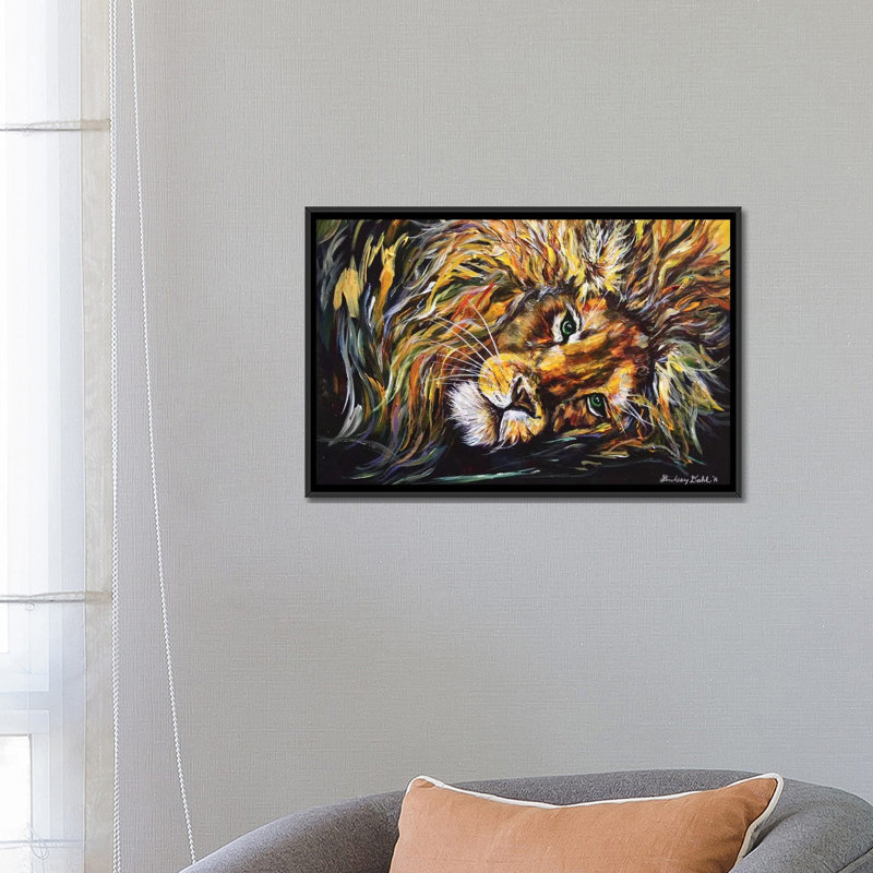 «Just Lion Around», reproduction sur toile, H 18 po x l 26 po x P 1,5 po, Toile avec cadre noir, Pas de tapis