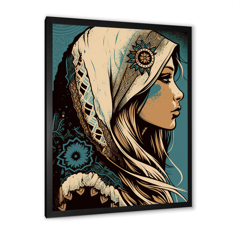 Portrait d'une femme bohémienne IV sur toile, Cadre photo noir, H 20 po x l 12 po x P 1 po