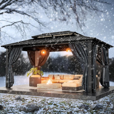 Pavillon de jardin rigide avec toit double en acier galvanisé