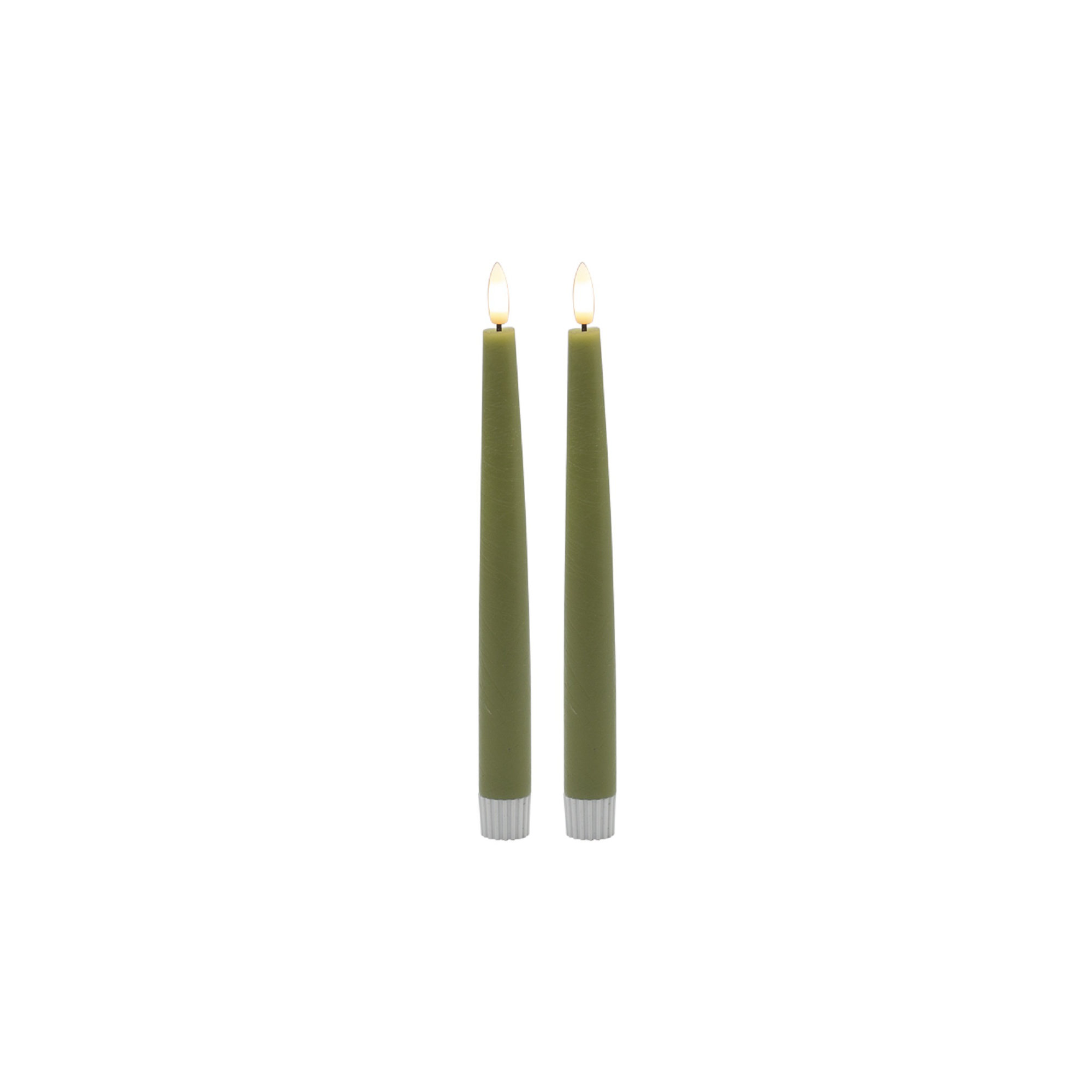 2 Pc Tall Flameless Taper Candle, Green