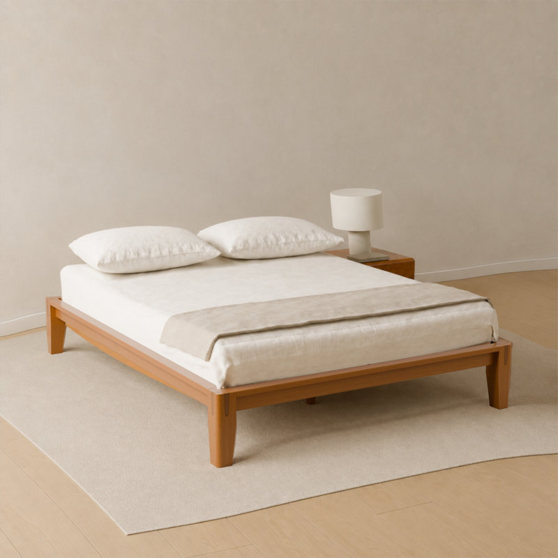  Cadre de lit plateforme en bois massif naturel japonais, Grand lit